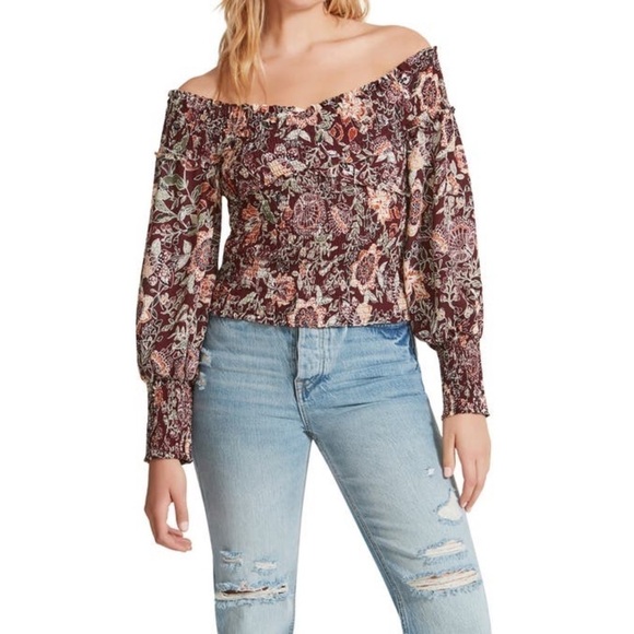 Bb Dakota by Steve Madden Helena Smocked Floral Off the Shoulder Top - Picture 5 of 5